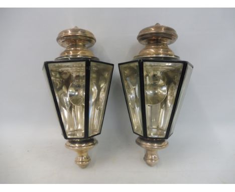 A good pair of nickel plated and black enamel hexagonal tapering opera lamps, in good condition. 