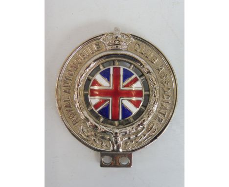 A Royal Automobile Club Associate badge, possibly motorcycle, nickel plated brass, with enamel union jack centre no. M6105, m
