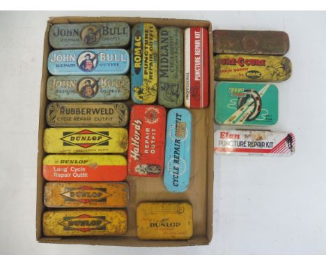 A tray of puncture repair outfits including John Bull, Midland, Dunlop etc. the Tip Top example in excellent condition. 