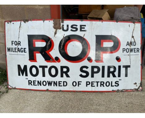 A very large R.O.P. (Russian Oil Products) Motor Spirit rectangular enamel sign, 96 x 48".