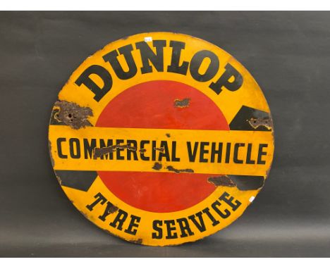 A rare Dunlop Commercial Vehicle Tyre Service circular double sided enamel sign, 25" diameter. 