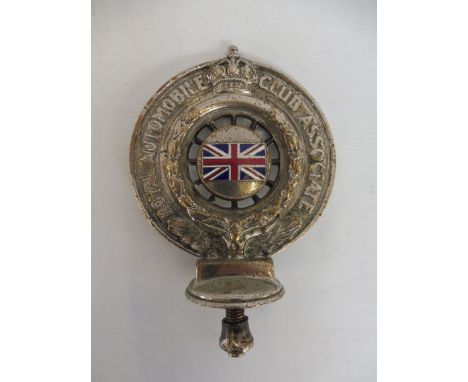 A Royal Automobile Club Associate car badge Type 1A-B with oblong enamel union jack centre, circa 1908-1912, no B1022, nickel