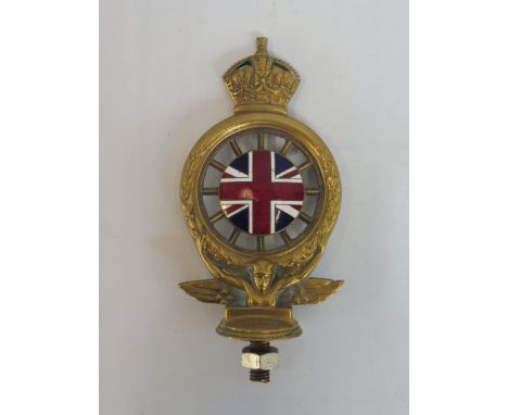 A Royal Automobile Club full member badge, open crown version type 5, plain brass with enamel centre, slight damage to the en