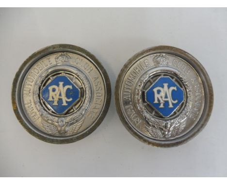 A Royal Automobile Club Associate windscreen badge with lozenge enamel centre, W885 plus a second version with painted centre