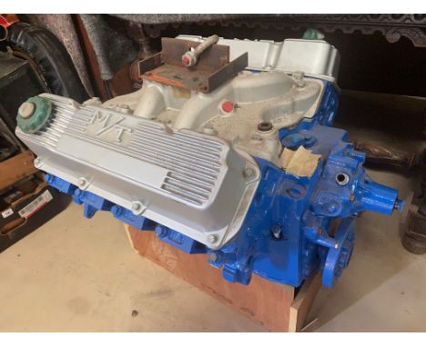 A V8 engine, probably bought to fit a 1960s Chevrolet, fitted with Holley M/T finned aluminium valve covers, by repute rebuil