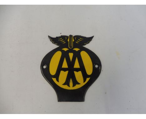 A small AA enamel badge, as fixed to some fibreboard road signs, 4 1/4 x 4 3/4".