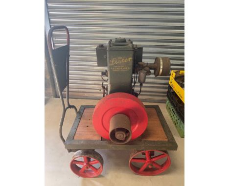 A Lister stationary engine on a purpose made trolley.