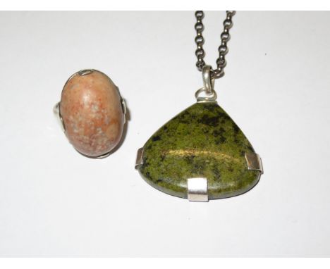 Silver Agate necklace together with silver agate ring 