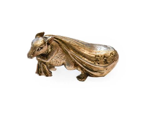 A Japanese white metal model of a rat carrying a sack over its shoulder, bearing three-character markCondition report: Genera