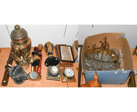 A large 18th century? oak joiners plane, together with a large decorative Eastern copper and brass jar and cover, two further