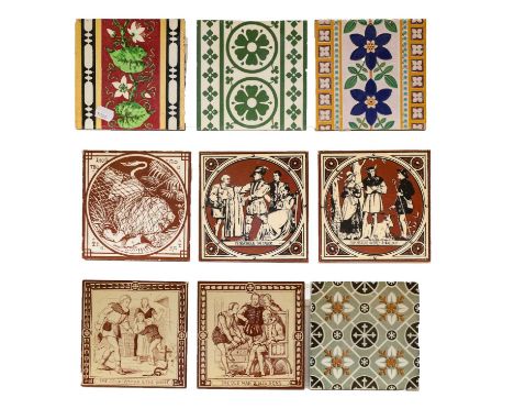 A collection of fifteen various Victorian tiles including MintonCondition report: Minton tile with green leaves chipped to on