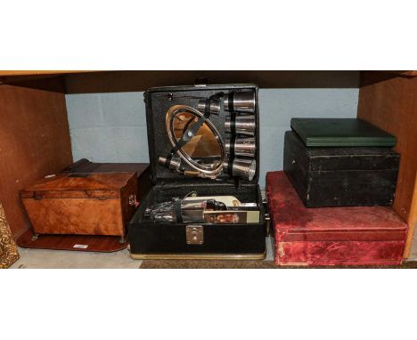 ~  A 19th century red leather mounted correspondence box, another leather mounted box, together with a Regency burr walnut te