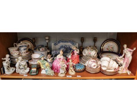 19th and 20th century ceramics, including: two Meissen figures, Royal Doulton figures; a Ludwigsburg porcelain figure group; 