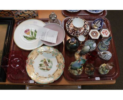 A selection of 20th century ceramics and glassware, including Royal Crown Derby: teacup and saucer, a side plate, tyg, two he