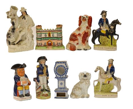 ~A collection of 19th century Staffordshire pottery figures including Tom King and Dick Turpin, Going To and Returning from M