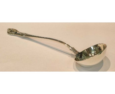 A Victorian silver soup ladle, Queen's pattern, engraved with initialsCondition report: No holes, splits or repairs, some exp
