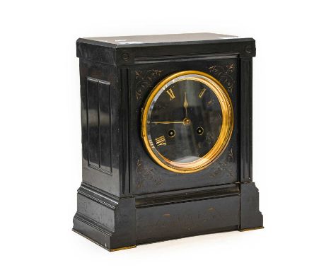 A Victorian black slate mantel clock, circa 1870, 23cm wide