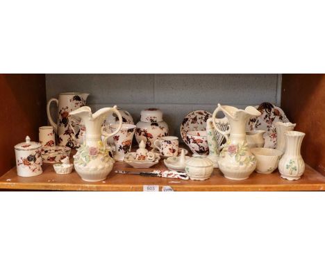 A shelf of Coalport Hong Kong pattern China &amp; Belleek China