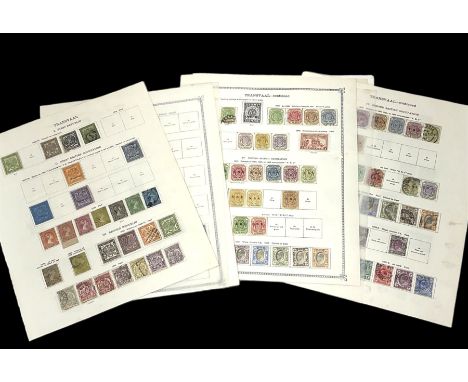 Transvaal stamps, including First Republic 1869-77, Queen Victoria 1878 values from halfpenny to two shillings, King Edward V