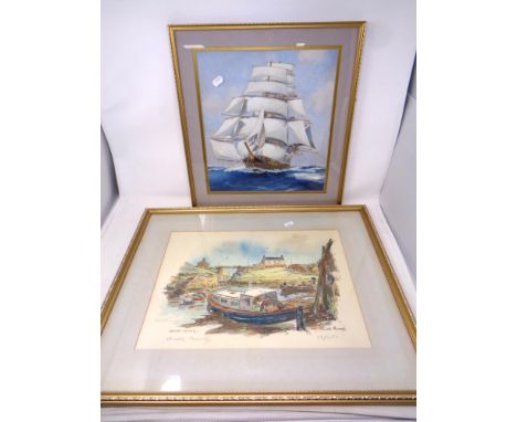 A Ronald Moore signed limited edition print, Seaton Sluice, number 38 of 150, in gilt frame and mount together with a further