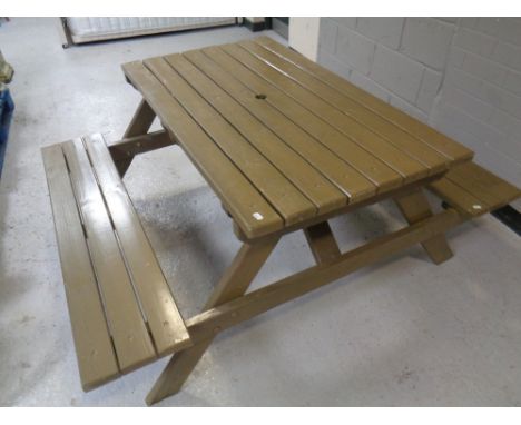 A painted wooden picnic bench 