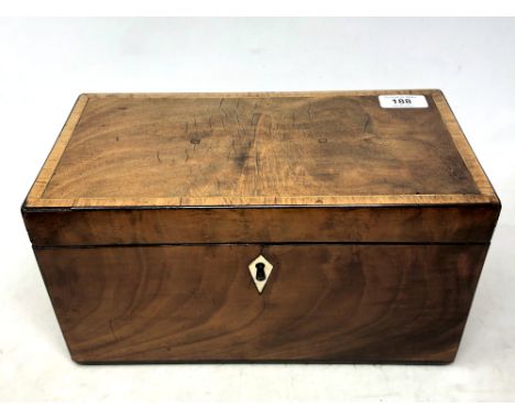 A Victorian inlaid mahogany tea caddy, with twin-compartment fitted interior, 31 cm x 16 cm x 16cm. 