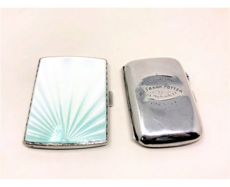 A silver and enamel cigarette case, together with another silver cigarette case.  CONDITION REPORT: 132g gross. 