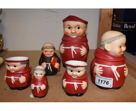Goebel Pottery - a red monk preserve jar;  large jug; others smaller etc (6)