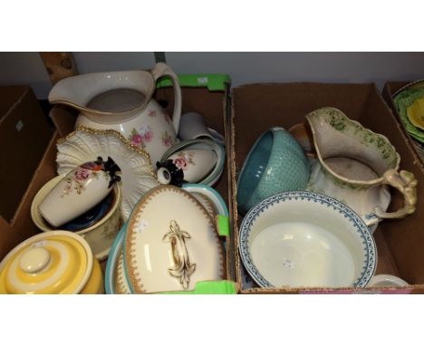 Ceramics - Royal Worcester vegetable dishes, c1900; a T.G. Green storage jar; a pair of Bourne & Leigh Oriental Bird pattern 