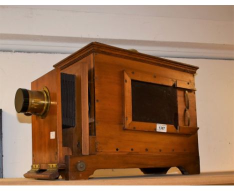 A scratch built magic lantern slide projector, electric bulb fittings, with three slide holders    Condition Report:  All len