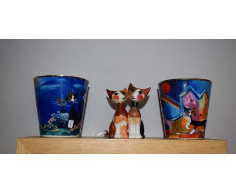 A Goebel Rosina Wachtmeister ceramic cat group; others, votives, Amico pattern and Bella Giornata (3)