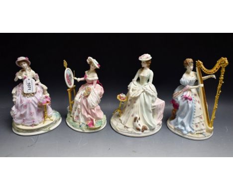 A Royal Worcester set of four limited edition figures, The Graceful Arts series, Music, Painting, Embroidery and Poetry   Con