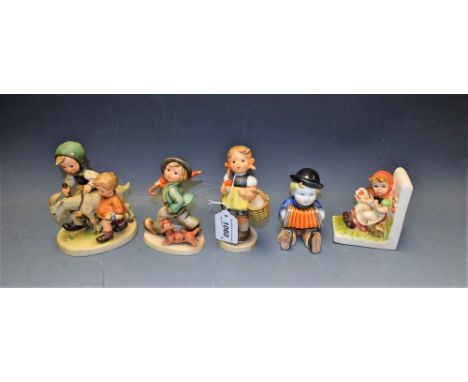 Goebel Pottery - a Hummel figures, Donkey and boys, No 334/1955;  umbrella boy and terrier; etc others similar (5)