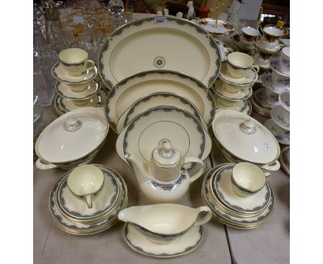 Ceramics - a Royal Doulton Albany pattern eight place setting dinner service to include dinner plates, side plates, tea cups 