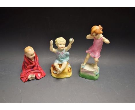A Royal Worcester ceramic figure, Wednesday's Child 3259; another, Sunday's Child 3256; a Royal Doulton figure, This Little P