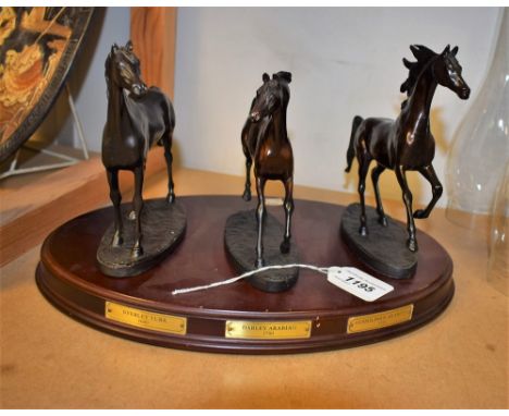 A set of three Franklin Mint bronze model race horses, by Gill Parker, The National Horse Racing Museum, The Origins of Champ