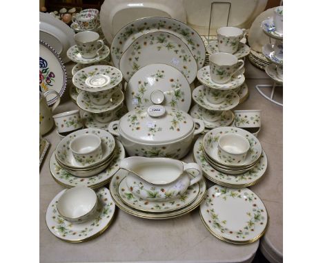 Ceramics - a Royal Doulton Strawberry Cream pattern dinner service to include six dinner plate; side plates; twelve tea plate