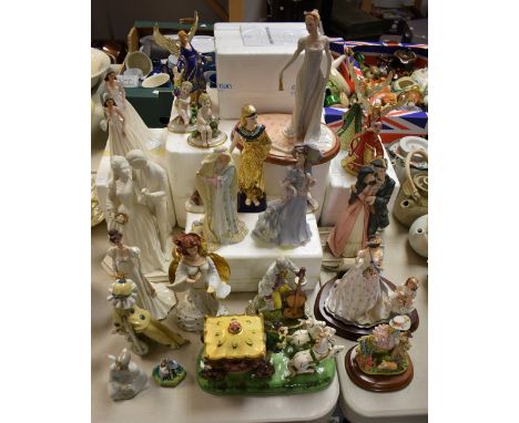 A Nao ceramic figure of a pierrot clown with mandolin; other figures including Capodimonte, Franklin Mint, Wedgwood, etc qty