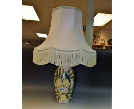 Moorcroft - a lemon pattern lamp base, 28cm in height, with shade