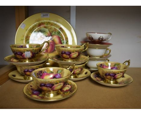 A set of six setting Aynsley Orchard Gold tea service, inc cups, saucers, cake plate, etc others similar qty   Condition Repo