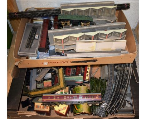 Model Railway - 00 gauge, stations, rolling stock, locos, track, etc (2 boxes)
