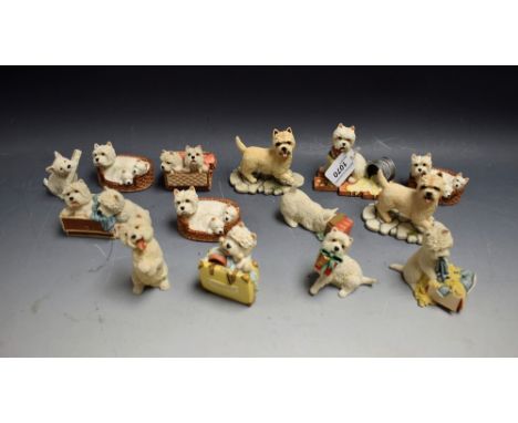 A Sherratt and Simpson model of a West highland Terrier with spilt paint, others similar; quantity (ex-shop stock)
