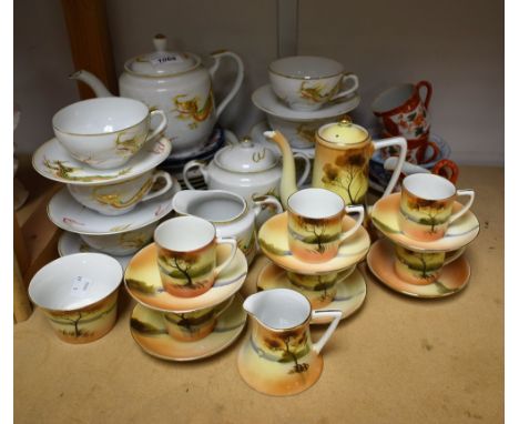 Ceramics - a Noritake coffee set for six, hand painted; another eggshell; etc