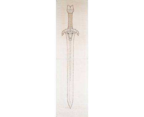 CONAN THE BARBARIAN (1982) - Hand-Drawn Ron Cobb Father's Sword Concept Sketch - A concept sketch of Conan's (Arnold Schwarze