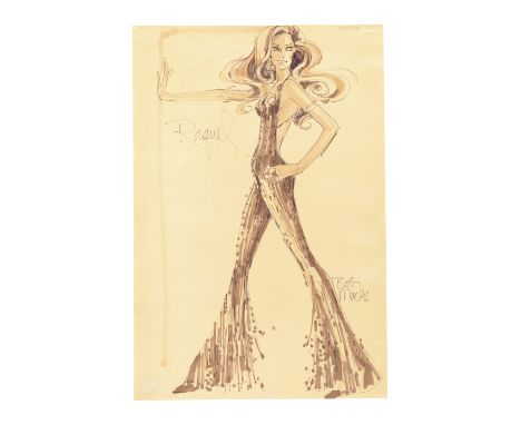 RAQUEL (T.V. MOVIE, 1970) - Hand-Drawn Bob Mackie Raquel Welch Costume Design Sketch - A sketch for a costume design for Raqu