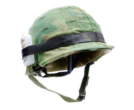 FULL METAL JACKET (1987) - Private Cowboy's (Arliss Howard) Helmet Cover with Insect Repellent Bottle and Vietnam-Era Helmet 