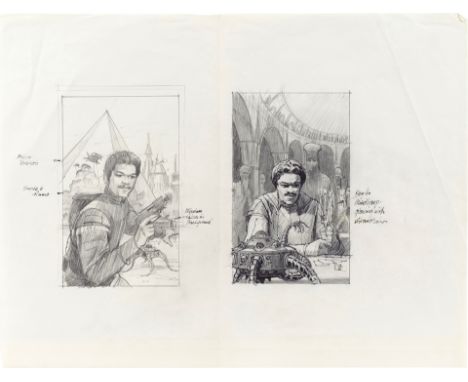 LANDO CALRISSIAN AND THE MINDHARP OF SHARU (1983) - Hand-Drawn Ralph McQuarrie Cover Concept Sketches - Cover concept sketche