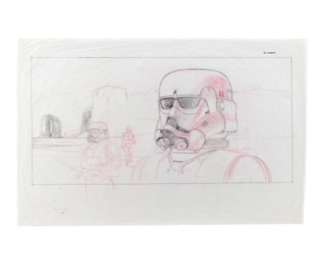 STAR WARS: THE MOS EISLEY CANTINA POP-UP BOOK (1995) - Hand-Drawn Ralph McQuarrie "The Imperial Stormtrooper" Concept Sketch 