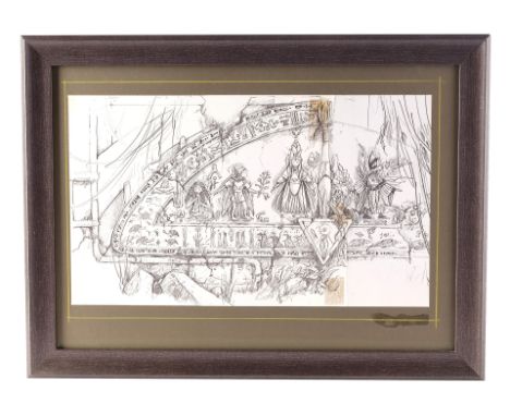 THE DARK CRYSTAL (1982) - Framed Printed Harry Lange Wall of Destiny Concept Sketch - A framed, printed concept sketch of the