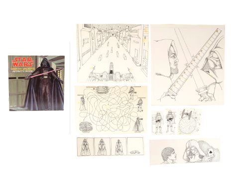 STAR WARS: A NEW HOPE (1977) - William Plumb Collection: Set of Hand-Drawn Darth Vader's Activity Book Sketches - Character a